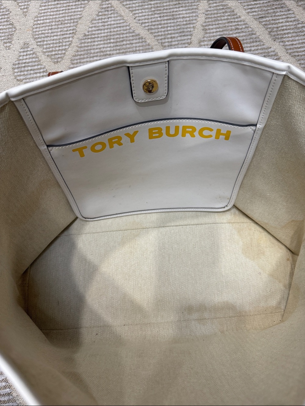 Tory Burch Embroidered Daisy Canvas Tote in Blue, White, Brown & Yellow - Picture 2 of 4